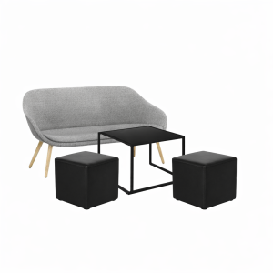 Ensemble canapé AMAGNI + table QUADRUM + 2 poufs Beja blanc
